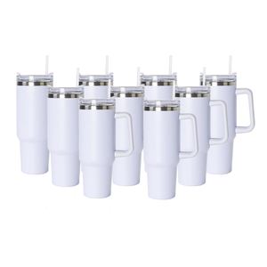 40oz Stainless Steel Travel <b>Mug</b> Double Walled Vacuum Sealed Thermos Cup <b>Large</b> Capacity Blank Sublimation Tumbler with Handle - Product Image 1