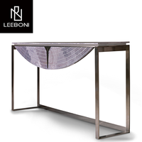 Table console moderne de luxe de haute qualité en contreplaqué avec plateau en marbre et pieds en acier inoxydable