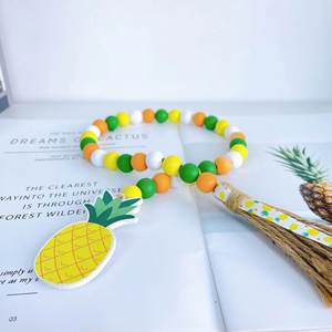 พวงมาลัยลูกปัดไม้ผสม4สีพร้อมพู่ประดับสับปะรดสำหรับตกแต่งบ้าน - Product Image 6