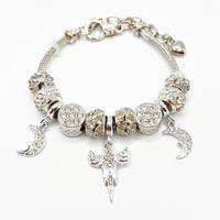 Pulsera DIY de Plata con Dijes de Ángel Lunar y Pedrería, Abalorios de Agujero Grande, Aleación de Zinc, Joyería de Moda para Unisex, Venta al por Mayor