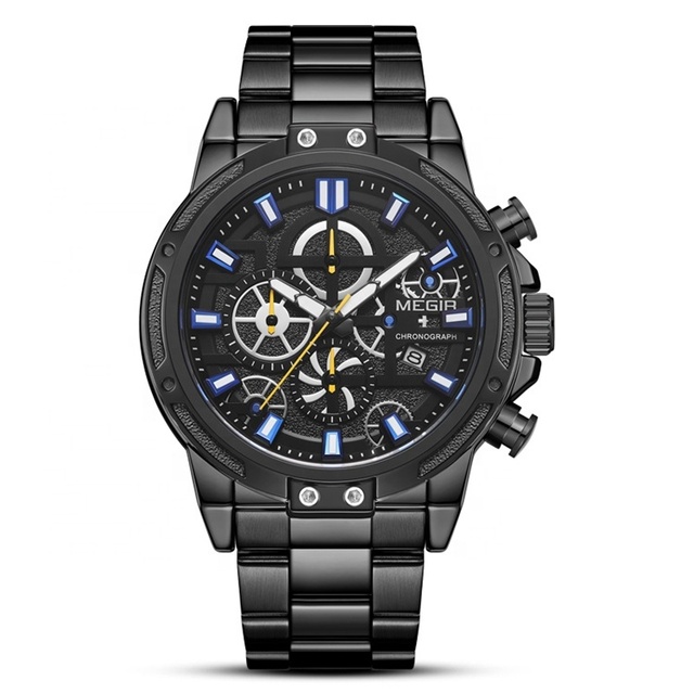 Luxury Brand Mens Stainless Steel Waterproof Sports Megir Wrist Watch