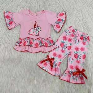 Easter <b>Rabbit</b> Leopard Short Top Bell Bottom Wholesale RTS NO MOQ Baby Girls Clothes Children Clothing - Product Image 5