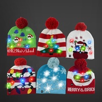 Chapeau de Père Noël lumineux à prix d'usine, bonnet court en tricot LED avec pompon pour enfant et adulte, idéal pour les fournitures de fête de Noël