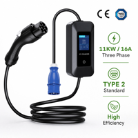 11kW 3-Phasen Typ 2 Tragbares EV-Ladegerät 16A Einstellbarer CEE-Stecker IEC 62196-2 IC-CPD LCD Mobile Ladestation für Tesla BMW