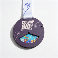 Médaille en bois découpée au laser personnalisée, écologique, pour marathon, avec impression couleur personnalisée et ruban sur mesure