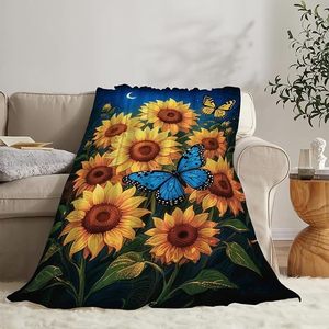 Moonlit Night Sunflower Flannel <b>Blanket</b> <b>Throw</b> <b>Blanket</b> Nap <b>Blanket</b> Fade Resistant Lightweight for Home Office Nap Custom Print - Product Image 5