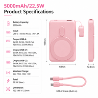 Nouvelle Batterie Externe Portable 10000mAh 2026 avec Charge Rapide Magnétique Sans Fil 22.5W, Câble Intégré, Entrée USB et Écran LED – Japon