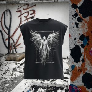 Custom Logo <b>Mens</b> <b>Black</b> Sleeveless Tank 340g Washed Cotton <b>Vest</b> O-Neck Gothic Streetwear Muscle Tee - Product Image 3