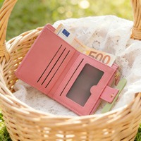 Portefeuille pour femmes en cuir PU à carreaux style Lolita Kawaii, avec nœud décoratif, mini porte-cartes de créateur, poche à monnaie zippée pour filles