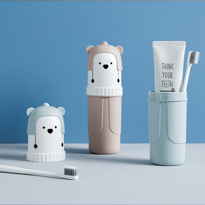 Cartoon <b>Bear</b> Toothbrush Holder Foldable Travel Mouthwash Cup Toothpaste Storage Box For Home Student Use - Product Image 4