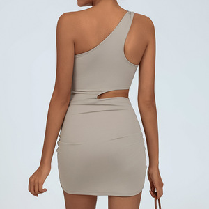 Jupe de sport/yoga/tennis plissée à cordon de serrage, couleur unie, très extensible, effet seconde peau, asymétrique, pour femme - Product Image 5
