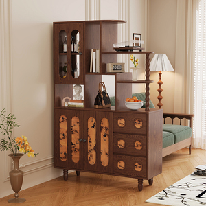 Espositore multifunzione in legno Vintage stile cinese portaoggetti decorativi porte in vetro cassetti soggiorno - Product Image 2