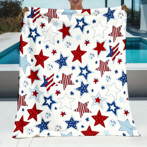 Plaid en peluche de style américain avec motif d'étoiles rouges, bleues et blanches pour la maison, couverture en flanelle douce et confortable pour toutes les saisons - Product Image 4