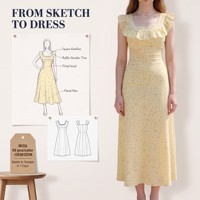 Robe d'été élégante pour femme, jaune citron, à petites fleurs violettes et volants, idéale pour les fêtes à la plage - Vente en gros personnalisée