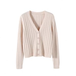 Suéter Cárdigan Corto de Punto Fino para Mujer, Estilo Coreano, Cuello en V, Manga Larga, Otoño e Invierno - Product Image 6