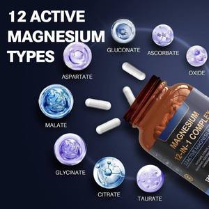 Cápsulas de Glicinato de Magnesio, Suplemento Mineral Natural para Adultos, Beneficios Antioxidantes, Complejo de Glicinato de Magnesio 12 en 1 - Product Image 2