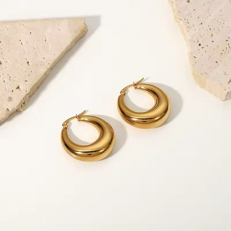 Gemnel Minimalist 925 Sterling Silver 18K Gold Plated Oval Chunky Dome Huggie Hoop Earrings