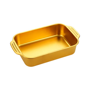 Plaque de cuisson rectangulaire profonde en acier inoxydable plaquée or de grande taille pour assiettes de restaurant cuisson du poisson - Product Image 2