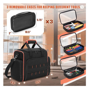 Sac à outils robuste personnalisable en polyester résistant à l'eau avec 3 étuis amovibles et 2 couches de fermetures éclair pour outils à main - Product Image 5