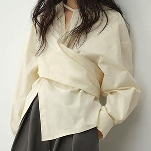 Camisa Enyami <span class=keywords><strong>de</strong></span> Manga Larga con Cinturón Largo Cruzado, Estilo Holgado e Irregular, Chaqueta Tejida Tipo <span class=keywords><strong>Blusa</strong></span> - Product Image 3
