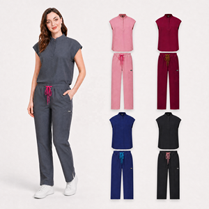 Conjunto de Uniforme Médico de Lujo de 210 <span class=keywords><strong>Gsm</strong></span>, Pantalones Elásticos, Blusa de Manga Corta con Bolsillos, para Personal de Hospital, Doctores y Enfermeras - Product Image 2