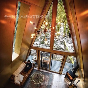 Casa de verano moderna con estructura en A de madera y vidrio templado para camping y uso en el jardín. - Product Image 4