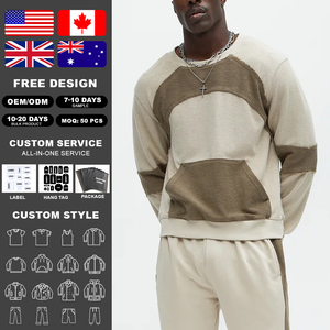 KingSen Custom Color Block Patchwork Crewneck Sweatshirt <b>Men</b> Oversized Heavyweight Cotton Reversed Fleece Streetwear <b>Pullover</b> - Product Image 2