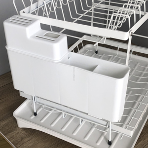 Escurridor de Platos Plegable de 2 Niveles con Bandeja de Drenaje y Organizador de Cubiertos, Ahorra Espacio - Product Image 4