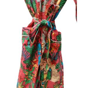 Artisanal Hand Block Printed 100% Cotton Long Sleeve Knee-Length Loungewear <b>Robe</b> with Drawstring Closure - Product Image 3