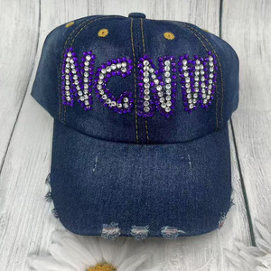 El más nuevo hecho a mano personalizado <span class=keywords><strong>JJ</strong></span> JJOA Jack and Jill Inc. 1938 rosa y azul diamantes de imitación <span class=keywords><strong>Vaquero</strong></span> al aire libre Bling sombreros gorra de béisbol - Product Image 4