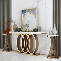 Table console moderne en métal avec plateau en marbre doré miroir pour villa, salon, entrée, 1 pièce