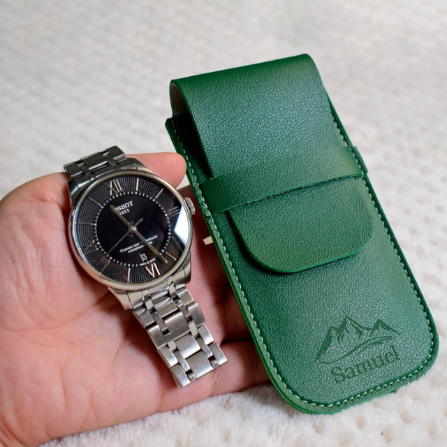Engraved Faux Leather Rectangle Dustproof Watch Box Strap Pouch Fashion Gift PU Single Watch Storage Bag Holder Travel Case Men