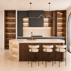 VCCUCINE Mobili da Cucina Minimalisti in Legno Impiallacciato Nero Laminato Stile Shaker con Isola Curva Scanalata Personalizzata Moderna 2 Pac - Product Image 2