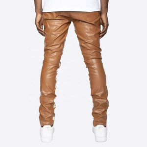 <span class=keywords><strong>Pantaloni</strong></span> in Pelle PU Elasticizzati da <span class=keywords><strong>Uomo</strong></span> Personalizzati Estivi con Stampa Cargo, Vestibilità Skinny, Stile Streetwear, Modello Svasato e Impilato - Product Image 5