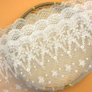 Factory Wholesale Embroidered Lace Trimming Fabric 3d Flower Lace Embroidered Fabric