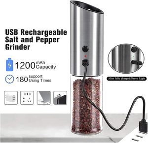 Moulin à poivre électrique en acier inoxydable rechargeable par USB, moulin à épices, moulin à sel de l'Himalaya et à poivre - Product Image 3