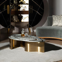 Table basse en marbre et métal de luxe italienne - Sur mesure - Conçue pour les salons avec un design moderne et simple