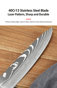 Ensemble de 10 couteaux de cuisine haut de gamme, lames gravées au laser effet Damas, manche en résine verte tourbillonnante, couteaux en acier inoxydable, idéal - Product Image 3