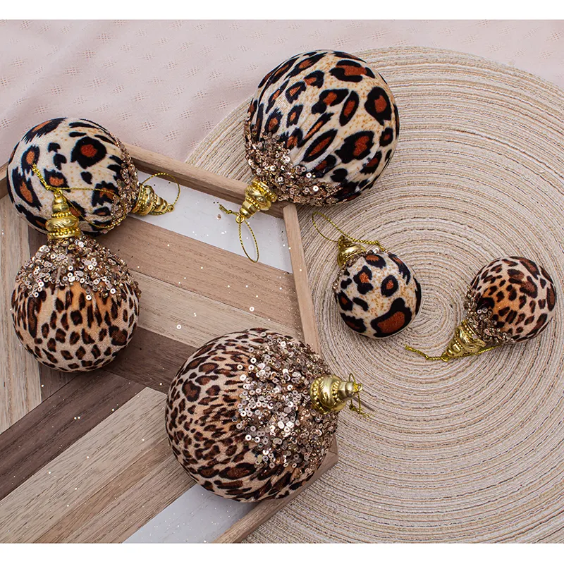 10 Cm/8cm/6cm Leopard Ball Sequins Fabric Art Foam Christmas Tree Decorations Ball Christmas Balls