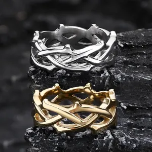 Thumb Ring Hypoallergenic Costume Rings Weave of Thorn Vines Stainless Steel Western Jewelry Gifts for Couples Women Men