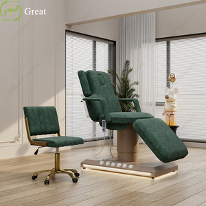Cama de masaje de mesa facial de pestañas de tela verde esmeralda moderna cama de tratamiento médico eléctrica con 3 motores y Control de pie - Product Image 1