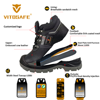 Nouvelles bottes de travail en stock avec embout en acier et semelle intermédiaire en PU, chaussures de sécurité imperméables en cuir de vachette pour l'hiver et l'automne