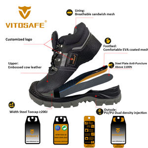 Botas de trabajo con puntera de acero y placa de entresuela de PU, zapatos de seguridad de cuero de vaca impermeables para invierno y otoño, novedad en stock - Product Image 5