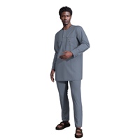 Tenue africaine pour hommes, ensemble 2 pièces, chemise à manches longues et pantalon de couleur unie, vêtements africains pour hommes, costume Dashiki Wyn2269