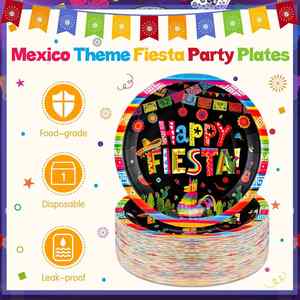 Platos de Papel Negros Estilo Moderno para Fiesta, 9 Pulgadas, Decoraciones para Cinco de Mayo, Decoraciones para Fiesta de Tacos, Gran Venta - Product Image 3