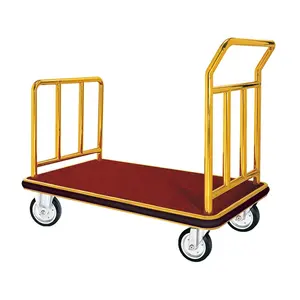Hotel Service Trolley Hot Sales Hotel Service Gold Vintage Hand Folding Airport Hotel Luggage Trolley Bellman Cart