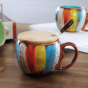 Tasse à lait en céramique créative colorée à la main de haute qualité de 350ml avec couvercle et cuillère - Product Image 4