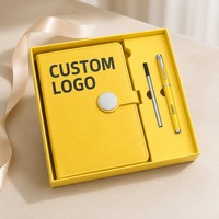 Ensemble cadeau d'affaires avec fermoir magnétique rond plat, carnet en cuir PU premium A5, stylo métallique rechargeable, logo personnalisé pour entreprise, exécutif