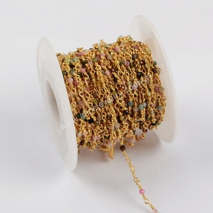 JT240 18K Reale Placcato Oro Filo Avvolto Catena Corona Del <span class=keywords><strong>Rosario</strong></span> 2 millimetri Sfaccettate Naturale Branelli Della Pietra Preziosa Catena di <span class=keywords><strong>Rosario</strong></span> - Product Image 2