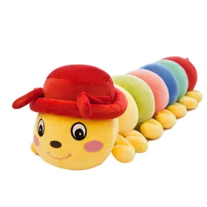Promosyon hayvan kafası tasarımı uzun peluş solucan yastık yumuşak renkli solucan dolması solucan bebek peluş oyuncaklar